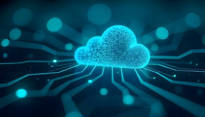 Cloud computing is represented abstractly by data networks with interconnecting lines