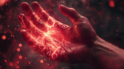 Poster - A hand surrounded by glowing energy the dynamic visual of power and potential in a captivating display of light and motion