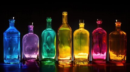 Sticker - Colorful Glass Bottles on Black Background