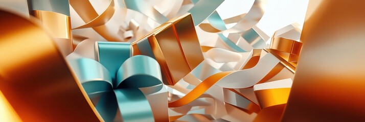 Poster - This artwork features playful shapes that evoke gift boxes and ribbons, creating a vibrant and festive visual experience. Generative AI