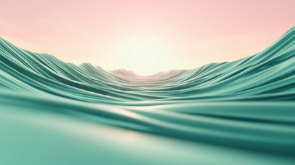 Poster - Serene pastel waves flow under a soft, glowing sunset sky, AI