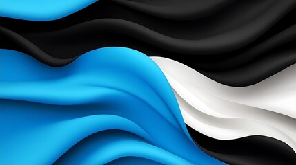 Canvas Print - Abstract Blue Black White Wavy Stripes Background