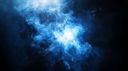 Wall Mural - a vibrant blue abstraction resembling cosmic energy and light, set against a dark background, evokin