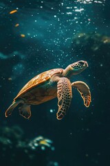 Wall Mural - majestic sea turtle in vibrant coral reef habitat