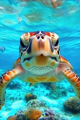 Wall Mural - graceful sea turtle gliding through clear waters