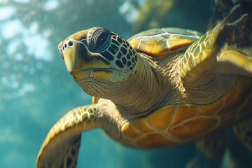 Wall Mural - elegant sea turtle navigating crystal clear waters