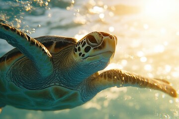 Wall Mural - breathtaking underwater shot of sea turtle