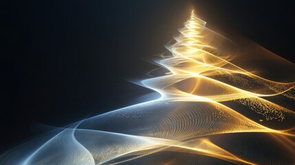 Fototapete - A stylized Christmas tree emerges with glowing lights, creating mesmerizing patterns in a dark environment, evoking festive cheer. Generative AI