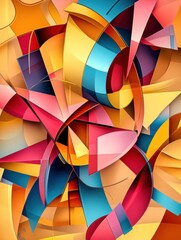 Poster - Abstract shapes with vibrant colors mimic gift boxes, ribbons, and bows, showcasing a dynamic arrangement of forms and curves. Generative AI