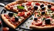 © Iwona - Delicious Italian Pizza with Fresh Basil, Mozzarella and Olives