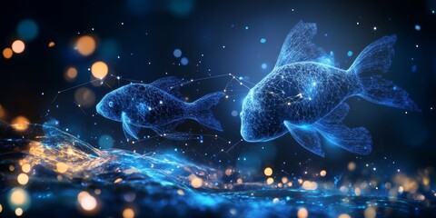 Wall Mural - a detailed Pisces constellation, with technology connections and light particles 