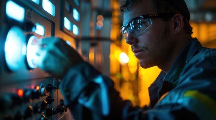 Man working on control panel