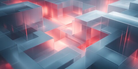 Wall Mural - a sleek, modern representation of multi level labyrinth, material is transparent, matt glass, only i