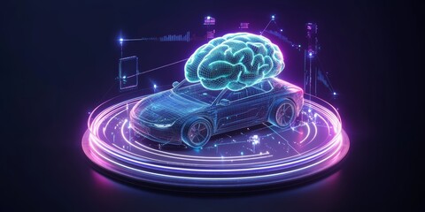 Wall Mural - icon design featuring a new energy vehicle connected to a networked brain structure, all set on a ci