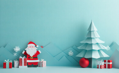 christmas xmas concept paper origami of santa claus and christmas tree with copy space for your desi