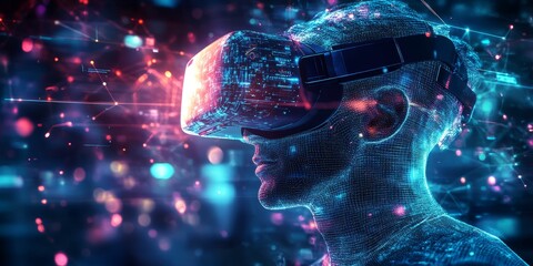 Wall Mural - virtual reality technology background that combines digital imagery and 3d elements, showcasing the 