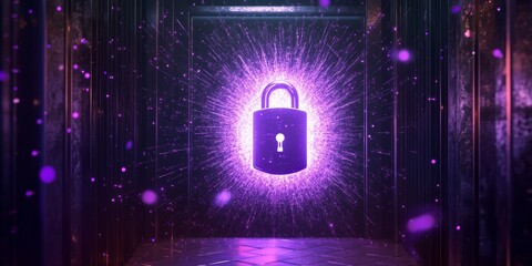 Wall Mural - a big front lock, the digital panel turns into particles, and the particles form a big front lock, p