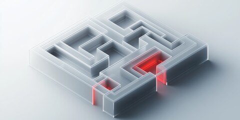 Wall Mural - a sleek, modern representation of multi level labyrinth, material is transparent, matt glass, in mil