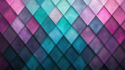 A vibrant and modern abstract background featuring diamond shapes in shades of purple and teal. It showcases a stylish geometric design and smooth texture.