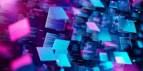 Wall Mural - a lot of digital documents on a notebook screen, abstract image, blue and magenta hues