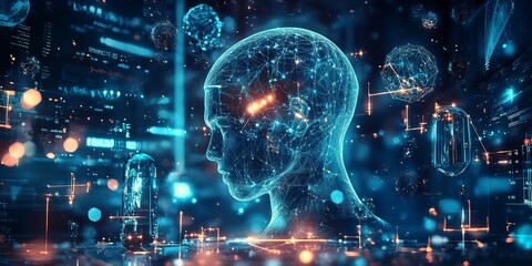 Wall Mural - evolution and new ai practices in hologram plexus style