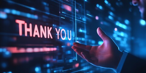 Wall Mural - businessman touching a futuristic screen with the text 
