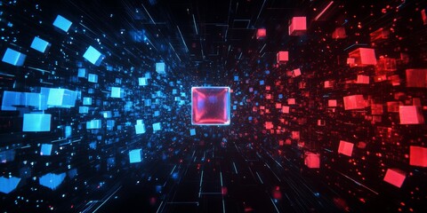 Wall Mural - flat pixel style, there are fluctuating pixel small cubes to form a fluctuating matrix, high on both
