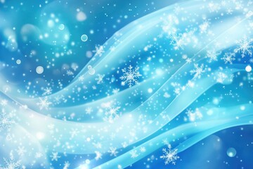 Poster - Delicate snowflakes shimmer and float through a tranquil blue space, evoking a serene winter atmosphere filled with magic. Generative AI