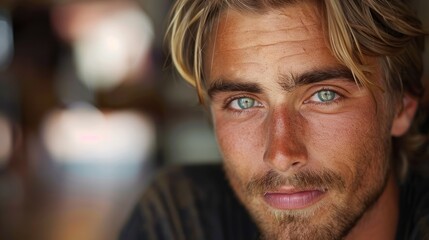 Canvas Print - Close-up Portrait of a Man with Blue Eyes