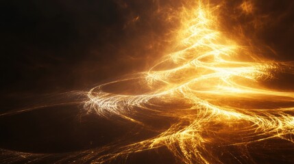 Leinwandbilder - A vibrant abstract Christmas tree formed with golden light swirls against a dark background, evoking warmth and festive spirit. Generative AI