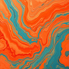 Fototapete - Voluminous layers of paint streams in warm orange and cool blue create a dynamic abstract background