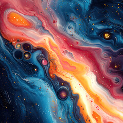 Fototapete - Abstract colorful illustration with a swirl of colors and shapes reminiscent of galaxies and stars. Dynamic composition with high contrast.