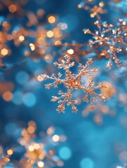 Sticker - Delicate and shimmering snowflakes glisten in the cool evening light, creating a beautiful winter wonderland effect with blue bokeh. Generative AI