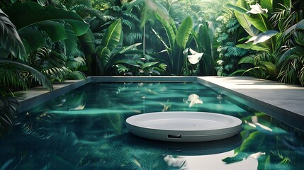 Wall Mural - place a soap dish and wireless charging station next to a calm pool ringed by a jungle