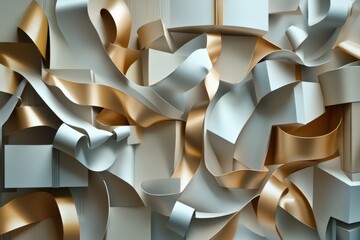 Aufkleber - An intricate arrangement of shapes resembling gift boxes, ribbons, and bows is creatively displayed in a decorative design. Generative AI