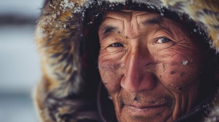 Sticker - Close-Up Portrait of a Man in a Snowy Landscape