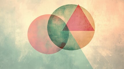 Fototapete - Circles and triangles overlap elegantly, showcasing a blend of shapes and soft colors against a calming pastel backdrop. Generative AI