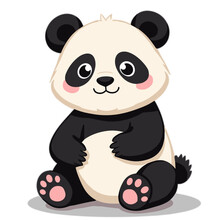 Cute cartoon panda bear sitting, adorable black and white animal vector illustration