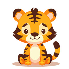 Wall Mural - Adorable cartoon tiger cub sitting, cute striped feline vector illustration