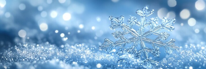 Aufkleber - Delicate and shimmering snowflakes create a mesmerizing display against a soft, sparkling background, capturing the essence of winter. Generative AI