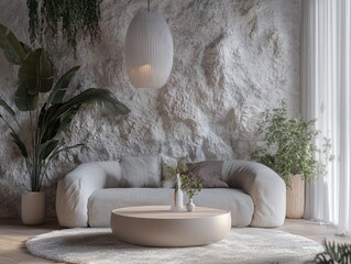 Wall Mural - A white couch is in a room with a white wall