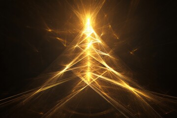 Fototapete - An abstract depiction of a Christmas tree glows with golden rays, creating a festive atmosphere in a dark setting full of warmth. Generative AI