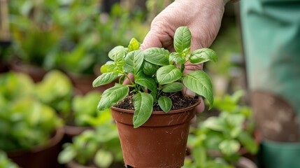 Canvas Print - Gardening Hand Holding Potted Plant