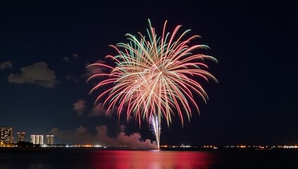 Stunning firework display illuminates night sky with vibrant hues and mesmerizing colors