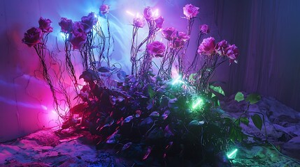 Aufkleber - Exploring the enigmatic lost city of vines and wires a journey through illuminated flora and futuristic landscapes