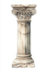 Classic antique marble column set. white doric column. ancient greek pillar. isolated on white background or transparent background