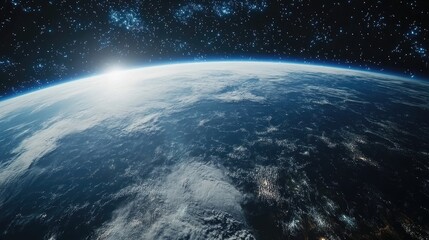 Wall Mural - panoramic view of the earth stars and galaxy in 3d cartoon rendering planet earth seen from space sp
