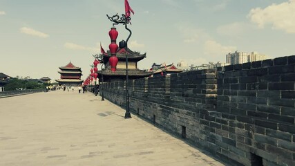 Wall Mural - Xian city urban view with Yongning Gate city wall