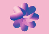 3d render. Abstract geometric asterisk shape colored with pink blue neon gradient. Simple star icon isolated on pastel pink background. Primitive symbol with grainy film noise effect