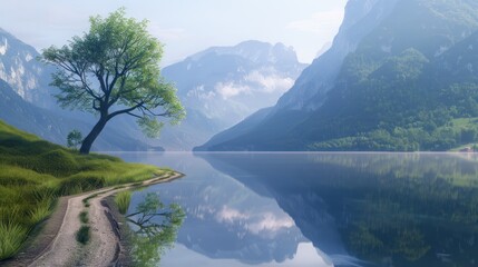 Wall Mural - Tranquil Mountain Lake with Reflection